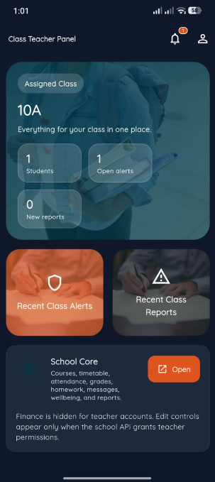 Real Calma class teacher mobile panel